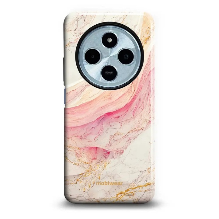 Mobiwear Elite Pro telefontok, Xiaomi Redmi 14C / Poco C75, rózsaszín és arany márvány, ütés- és karcálló
