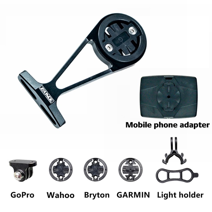 Suport din Aluminiu, Prindere Ciclocomputer pentru Ghidon/Pipa Bicicleta Compatibil cu Garmin, Cateye, Bryton, Xoss, Magene, Wahoo, Telefon, Universal, impreuna cu prindere pt Camere Video Sport Gopro, insta360, DJI Action sau Lanterna, Negru