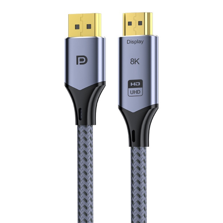 Cablu DisplayPort la HDMI 8K60Hz UHD HDR, Compatibil PC Laptop Proiector TV, Cablu DP la HDTV, Plug & Play, 2 metri, RiKbo®