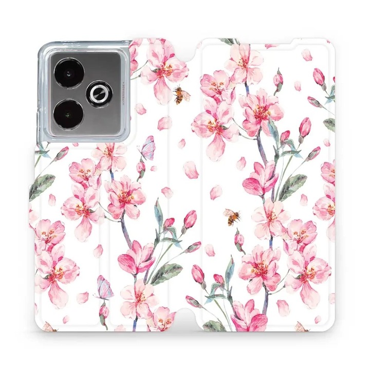 Калъф Mobiwear с флип дизайн за Realme GT 7T, флорален дизайн, устойчив на удари и надраскване, многоцветен