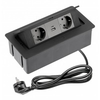 Priză incorporabilă GTV SOFT 2 x Schuko, USB A + C, cablu 1.5 m, neagra