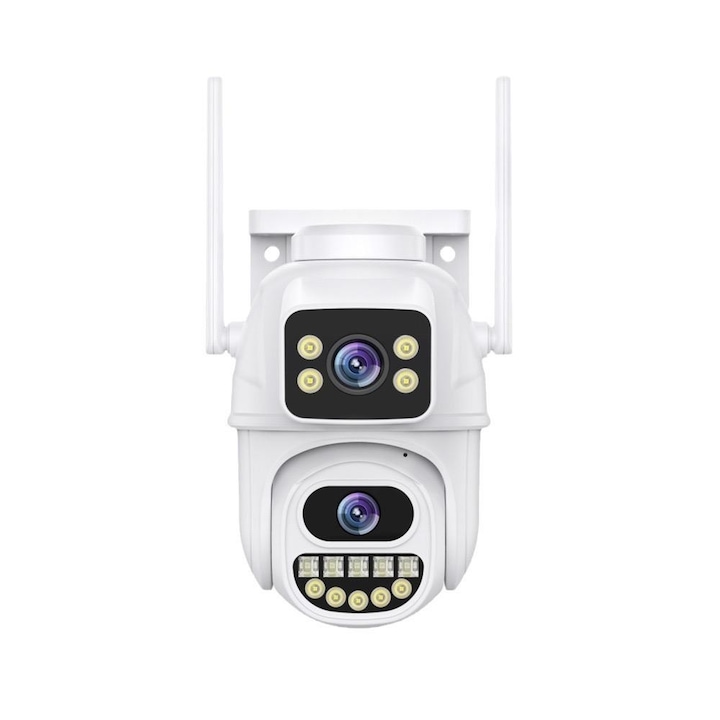 Camera Supraveghere ICSee 6MP 4K Dual Lens, Zoom 5X, Urmarire Umana, Audio Bidirectional, Night Vision, Rezistenta la apa IP66, Wi-Fi 2.4GHz, Compatibil Android & iOS