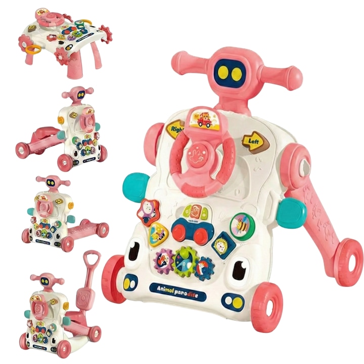 Premergator si Antemergator Multifunctional pentru Copii - Include Jocuri Educative si Elemente Interactive pentru Bebelusi - Contine Panou Detasabil cu Lumini, Sunete, Volan si Functii Montessori - Cadoul Ideal pentru Copii 1-3 Ani