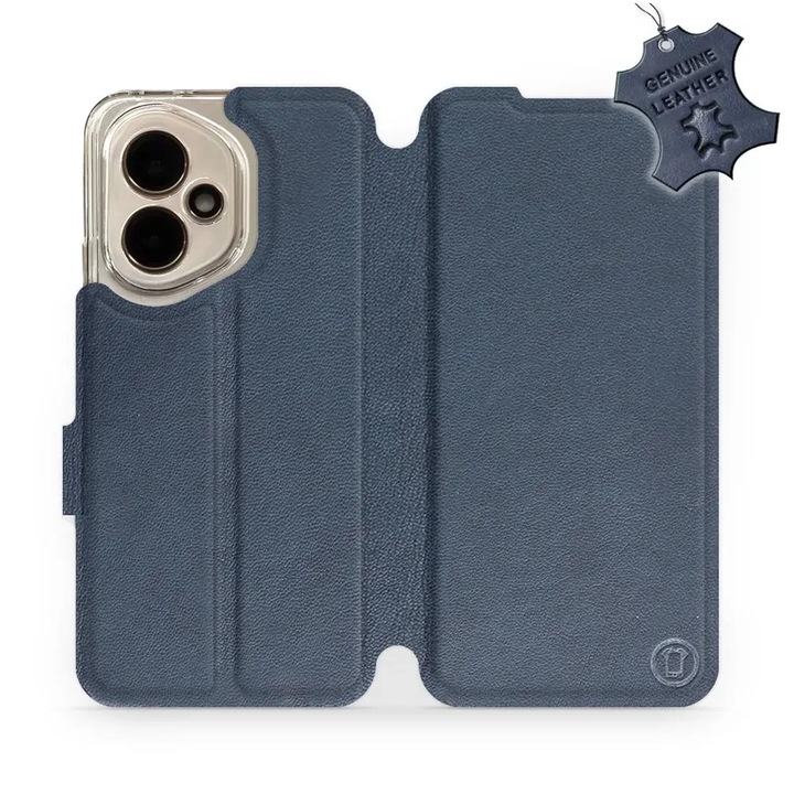 Husa flip din piele naturala Mobiwear pentru Honor 400, albastra, cu suport si inchidere magnetica