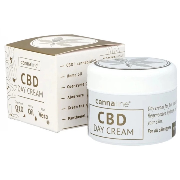 Crema de zi Cannaline vindecare, regenerare, hidratare cu Conezima Q10, canabidiol, ulei de canepa, aloe vera, pentru toate tipurile de ten, 50ml
