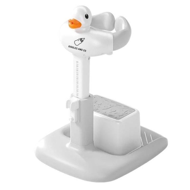 Suport pliabil de baie pentru bebelusi cu scaun, inaltime reglabila si baza anti-alunecare, Gri, Giggles & Co
