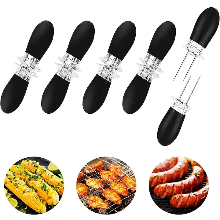 Set 10 frigarui gratar, TREXORA, Ergonomice, Pentru carne/legume, Inox/Silicon, Negru
