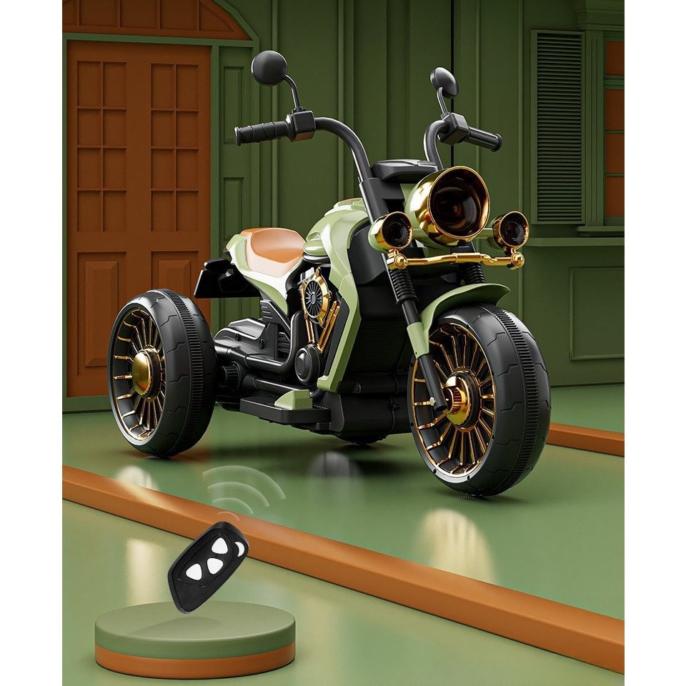 Motocicleta Electrica Retro 1-8 ani Alb-Negru Sistem de lumini