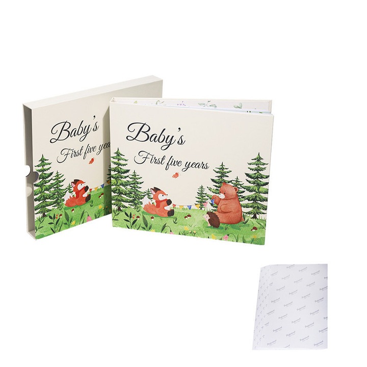 Album comemorativ pentru cresterea bebelusului, 132 pagini, 10 foi de hartie foto 5R, 27x22cm