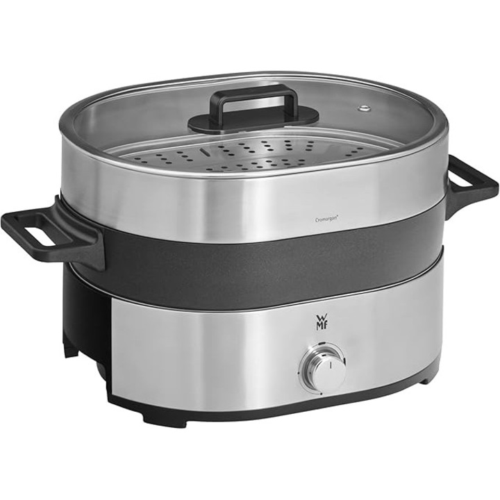 WMF Lono Hot Pot & Steamer Electric 3, 6 L – Fondue chinezesc pentru 6 persoane, aburitor electric, accesoriu pentru aburi pentru Dim Sum, Bao, cos de gatit, 1700 W, otel inoxidabil mat