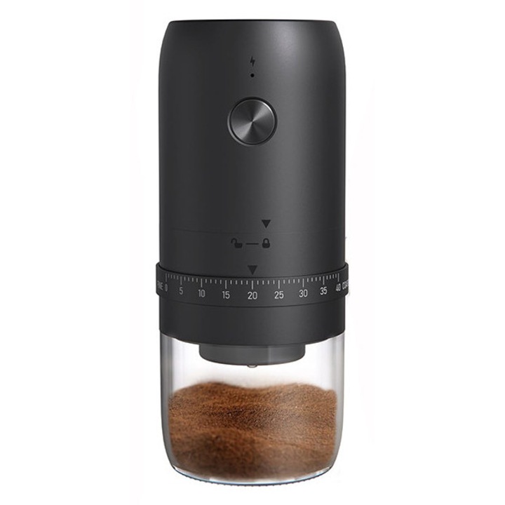 Електрическа кафемелачка, 25W, с подвижна купа, USB презареждаема, черна