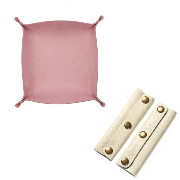 Cutie pentru chei din piele, set cu 2 huse pentru manere de geanta, roz, 25x25cm