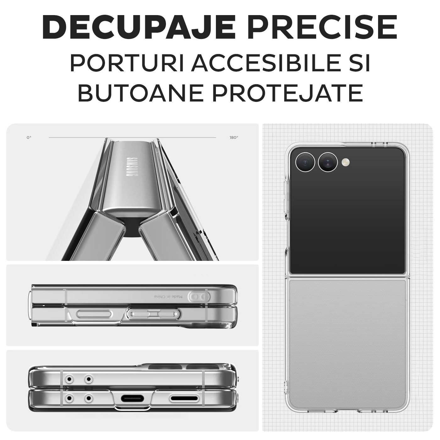 Husa pentru Samsung Galaxy Z Flip 7 Daden® Transparent Clear, Protectie Camera, Antisoc, Transparenta