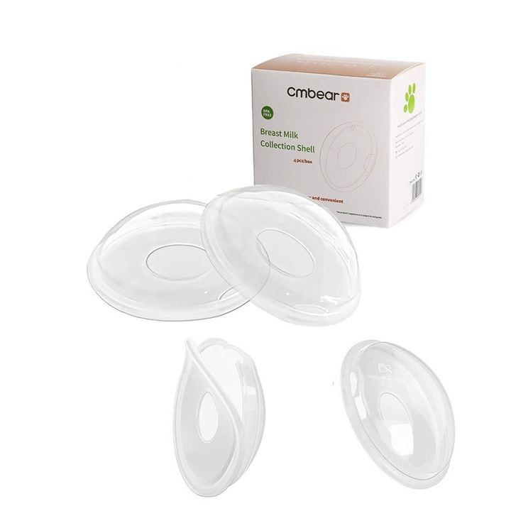 Set colectoare de lapte matern, CMBEAR, 4 perechi, silicon reutilizabil, protejeaza mamelonul, cutie de depozitare