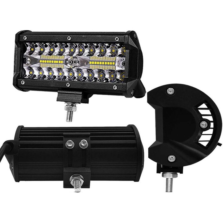 Proiector offroad CooTooLa 7 inch, 8000 lumeni, 3030LED 120W 12V 6000K IP67 alb, negru, montaj inclus