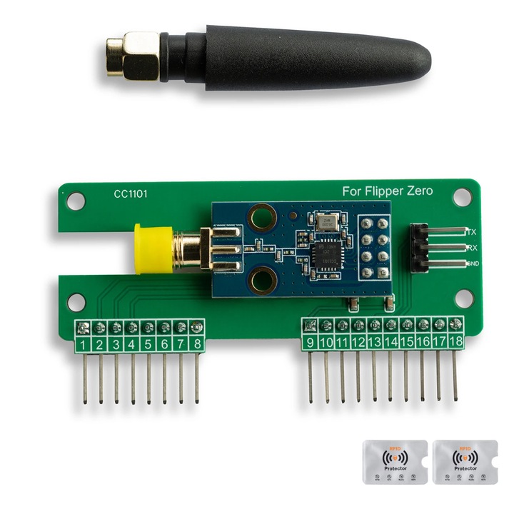 Modul Extern CC1101 pentru Flipper Zero, Extinde raza actiune Sub-GHz, Antena 433Mhz, 1 Folie Display, 2 Protectii RFID, UnderShop®