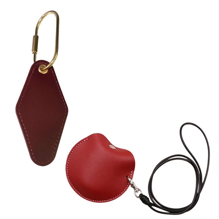 Breloc din piele si set de suport pentru casti, rosu, 1 breloc si 1 suport pentru casti