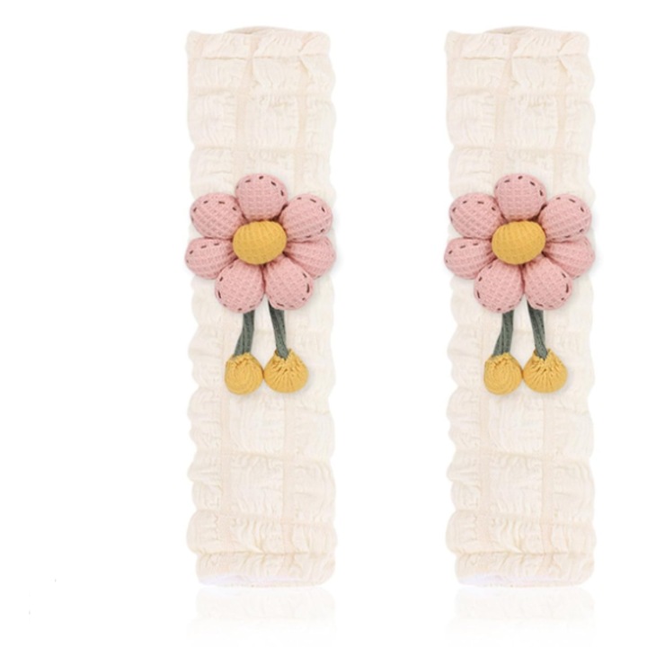 Huse pentru centuri de siguranta 2 buc CooTooLa, siguranta cu flori de margarete pentru copii si adulti, accesorii auto pentru femei, accesorii auto roz, protectie pentru curea de umar, 24x7cm