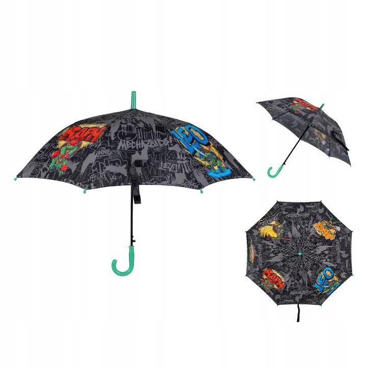 Umbrela pentru baieti Kite Ninja Turtles, 68 cm, ultra-usoara, deschidere semi-automata, multicolora