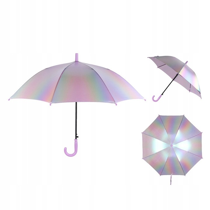 Umbrela fetite Kite, roz holografic, semi-automata, ultra-usoara, cupola 68 cm, 8 spite flexibile