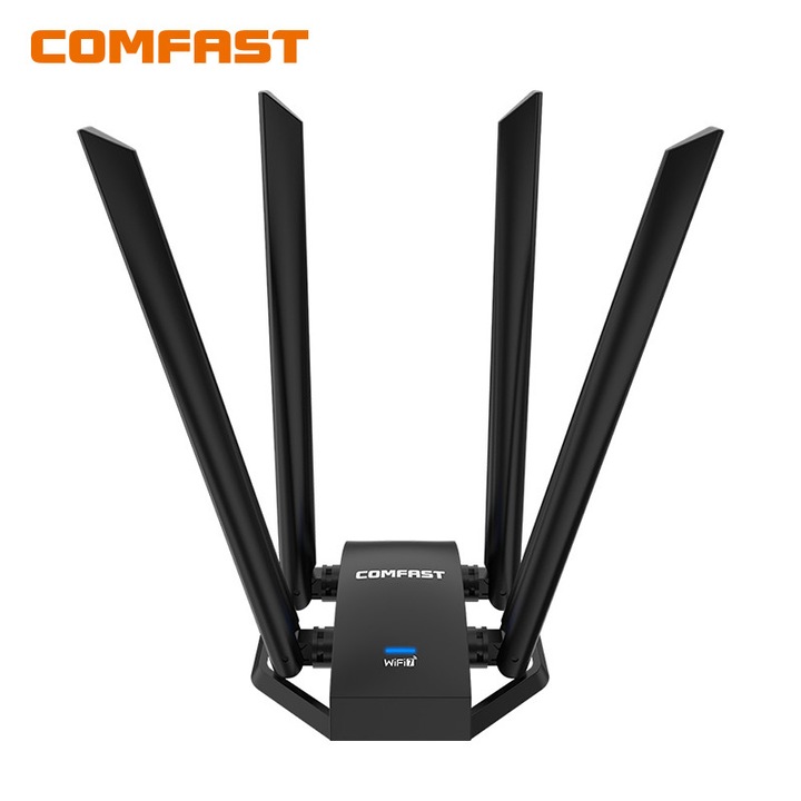 Adaptor wireless Comfast BE6500 WiFi 7, 6452Mbps, antena cu 4*5dBi, negru, cu cablu de extensie 1.2m