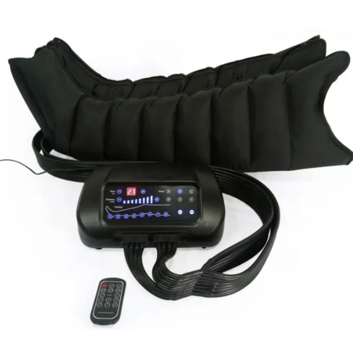 Професионален масажор за крака – въздушна компресия, пресотерапия, лимфен дренаж, 6 програми, 8 камери, дистанционно управление