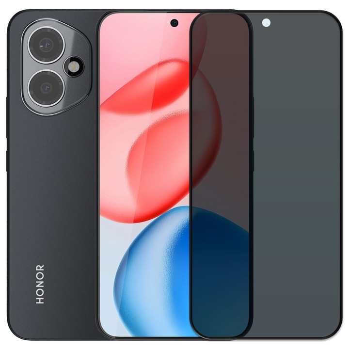 Folie din sticla securizata pentru Honor 400, HAMSTERBOX Privacy Shield, Protectie completa ecran, Full face, Aplicare rapida, Case Friendly, Negru