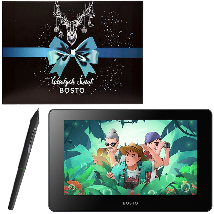 Tableta Grafica Bosto Bt-12Hd Cu Husa, Stilou, 10 Varfuri, Instrument Pentru Schimbarea Varfurilor, Cablu 2 In 1, Manual De Utilizare Si Carpa, Bosto, Bosto Bt-12Hd, 31, 9 x 19, 9 x 1, 4 cm, Rezolutie 1980 x 1080, Tehnologie Anti-Reflexie, Negru
