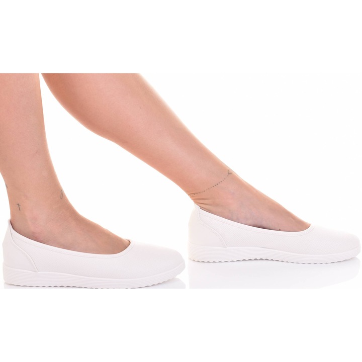 Tenisi dama Martinus, albi, din piele ecologica, usori, slip-on