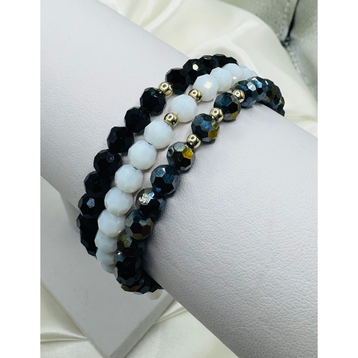 Set 3 Bratari cu Bile Aur 14k si Cristale Semipretioase
