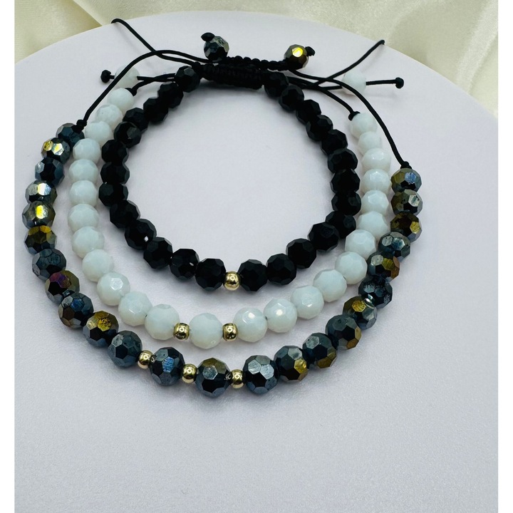 Set 3 Bratari cu Bile Aur 14k si Cristale Semipretioase