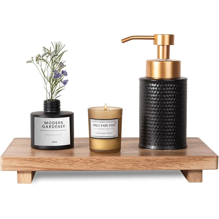 Декоративен рафт за баня Elindor®, дървена поставка за сапун, аксесоари и организация за плот, рустик рафт за декорации и съхранение, кафяв