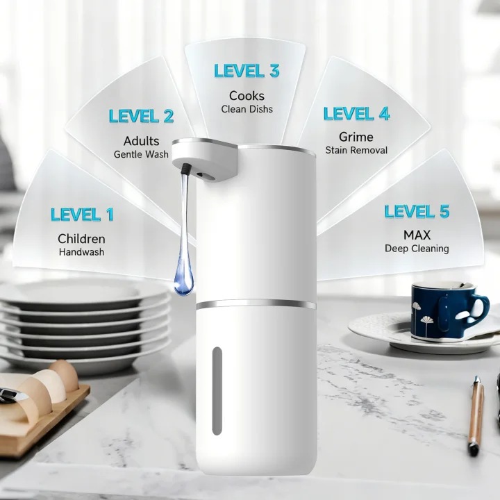 Automata szappanadagoló, gél típusú, mozgásérzékelő, érintésmentes, 4 adagolási fokozat, 380 ml, újratölthető akkumulátor, USB töltés, lPX5