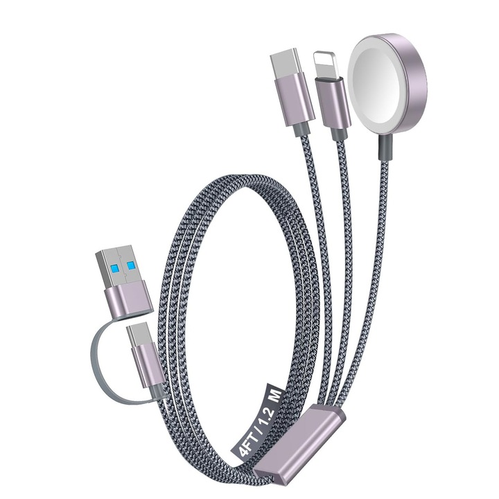 Cablu de date TREXORA 3-in-1 magnetic, violet-gri, 1.2m, 15W