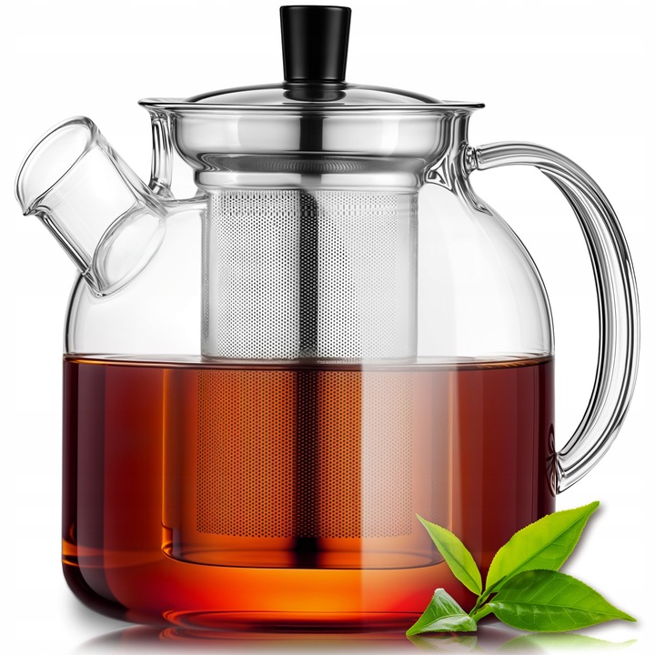 Cana Din Sticla Cu Infuzor, Kuketo, Sticla, Otel Inoxidabil, Calitate superioara, Rezistent, Util, Usor de Curatat, Infuzor Detasabil, Maner Sigur, 17 Cm X 14 Cm X 8 Cm X 12,5 Cm, Transparent
