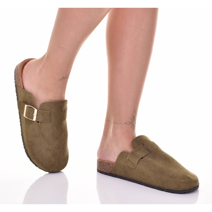 Saboti Martinus, piele intoarsa, foarte usori, verde, piele ecologica si pluta