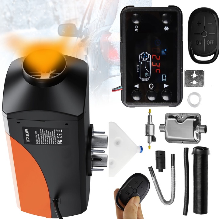 Incalzitor Cu Ulei, Kraft&Dele, KD10781, Webasto 8kw 12V, Pentru Incalzirea Vehiculelor, Cabinelor Si Remorcilor, Functionare Silentioasa, Ecran LCD, Telecomanda, Termostat, Consum Redus De Combustibil, Compact Si Mobil, Negru
