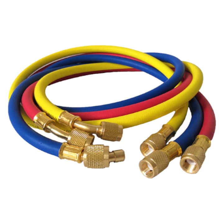 Set 3 furtunuri R134A 1/4-1/4, roșu, galben, albastru, 150cm