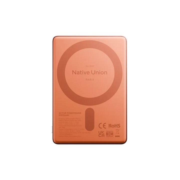 Külső akkumulátor Native Union Magnetic 5000mAh, 15W, USB-C kábel, 2xUSB-C, barackszínű