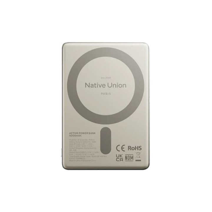 Külső akkumulátor Native Union Magnetic 5000mAh, 15W, USB-C kábel, 2xUSB-C, homokkő színű