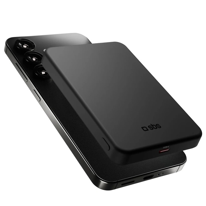 Baterie externa SBS Mag Power Qi2 5000 mAh, 15W, MagSafe, USB-C, Negru