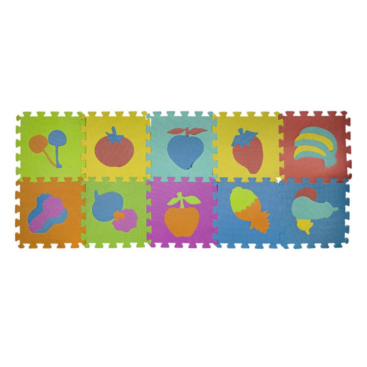 Covor Puzzle din Spuma Moale, Model Fructe Diverse – 10 placi, 30x30x1 cm