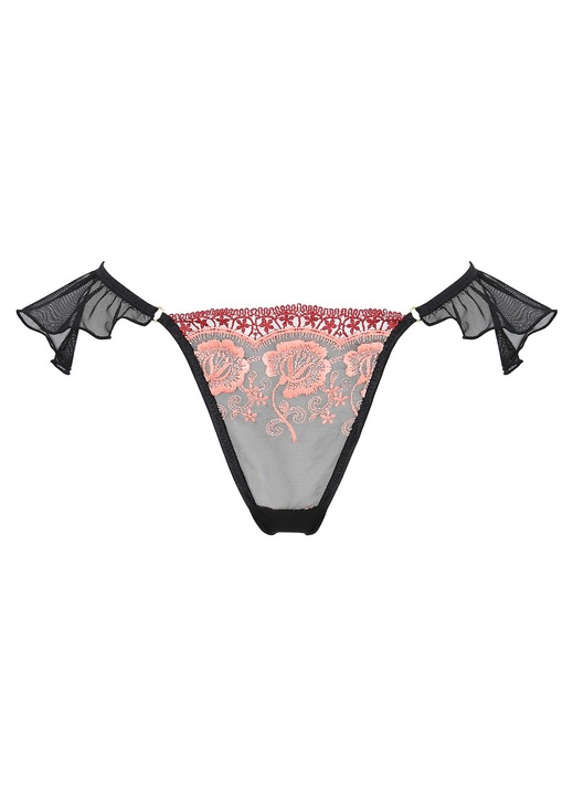 Chiloti Lenjerie Tanga, Passion, Tanga Dantelat, Design Sexy – Combinatie De Subtilitate Si Expresivitate, Broderie Florala, Se Adapteaza La Silueta, Negru, S/M