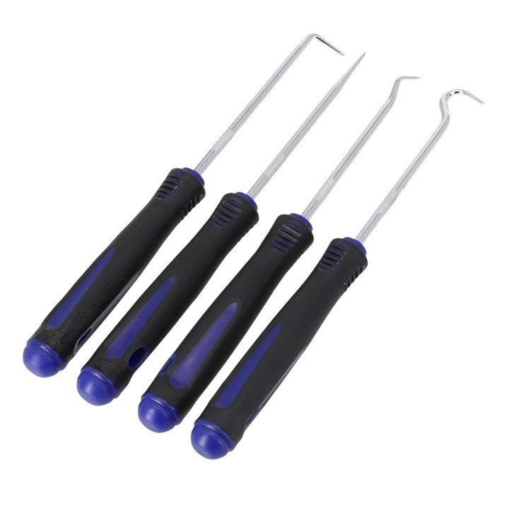 Univerzális, 4 darabos acél szerszámkészlet különböző fejekkel, O-gyűrűk, bilincsek, tömítések, díszlécek és kárpitok eltávolítására