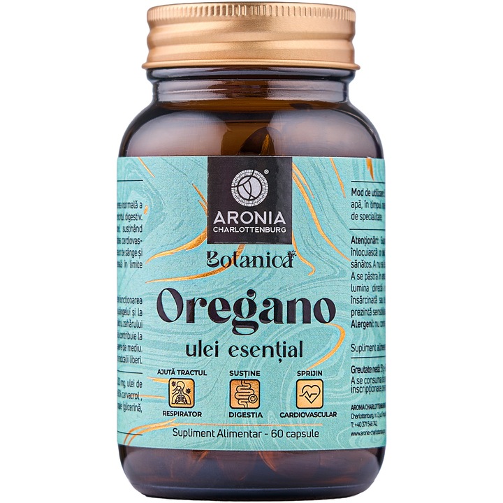 Ulei Esential de Oregano salbatic— 60 de capsule cu beneficii pentru tractul respirator, digestie si sistemul cardiovascular | Botanica