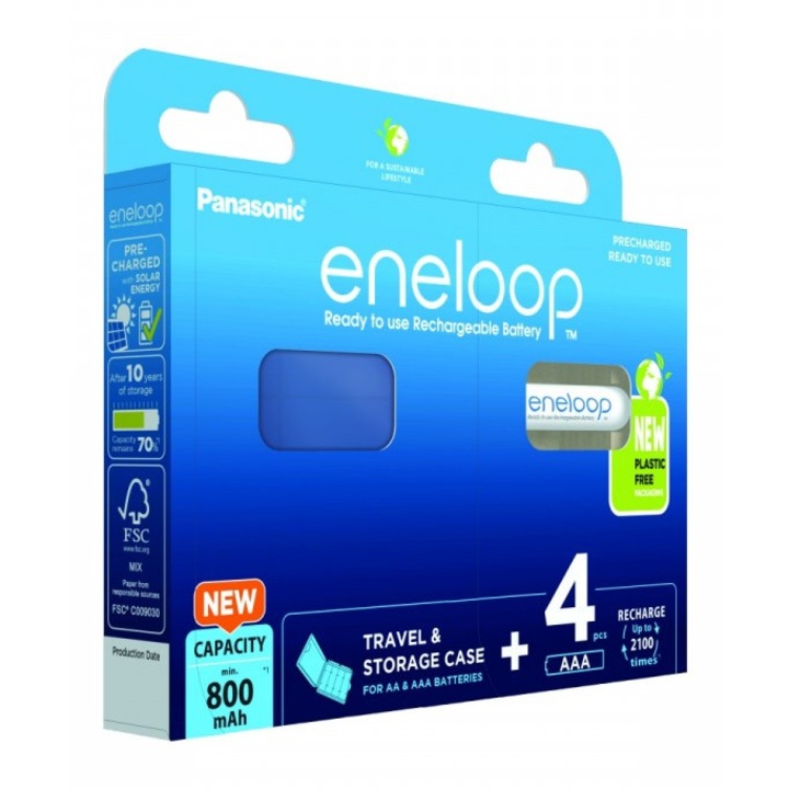 Panasonic eneloop BK-4MCDEC4BE Ni-MH 800mAh Ni-MH újratölthető akkumulátor mikro ceruza elem (AAA / R03) 4db + akkumulátortartó