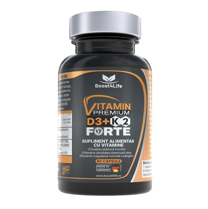 Vitamin PREMIUM D3 + K2 Forte, Boost4Life, 5000 UI D3, 100 mcg K2, MGCaps® softgels, 60 capsule