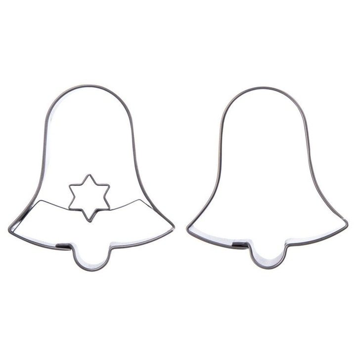 Set de 2 forme pentru taiat prajituri, Artemis, dzwonek, din otel inoxidabil, 4,6x3,8x1,5cm, argintiu