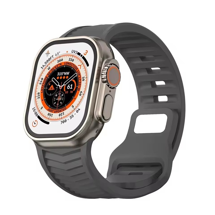 Curea Silicon MTP Premium, compatibila Apple Watch Ultra/Apple Watch Ultra 2(49mm) si Apple Watch SE/9/8/7/6/5/4/3/2/1 42/44/45mm, catarama otel inoxitabil, 26mm, Dark Gray