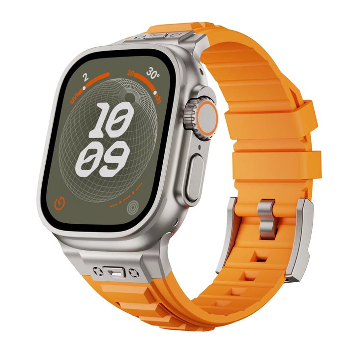 Curea Silicon MTP, compatibila Apple Watch Ultra/Apple Watch Ultra 2(49mm) si Apple Watch SE/9/8/7/6/5/4/3/2/1 42/44/45mm, Catarama Starlight, Orange
